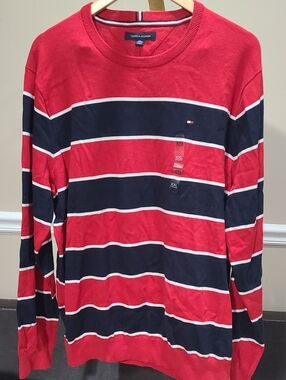 Tommy Hilfiger Size XXL Red, Navy & White Striped Crew Sweater